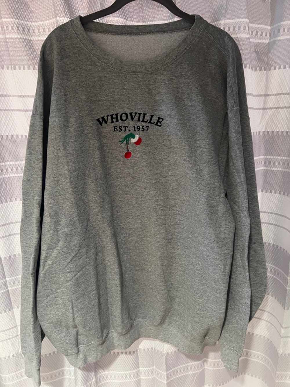 Whoville Embroidered Grey Crewneck